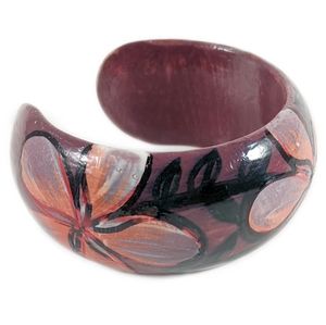 Plumeria Hand Painted Wood Cuff Bracelet